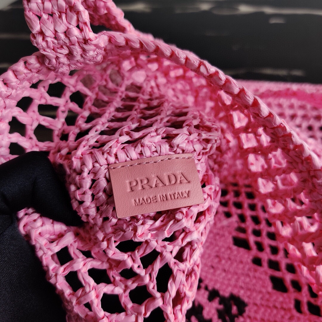 Prada Crochet Bag Tote Pink 1BG393